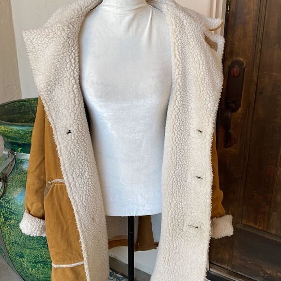 Vintage shearing lined men’s wood button jacket size M/L - Picture 5 of 12